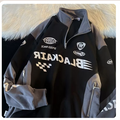 American retro stitching half zipper high street racing clothes men's and women's early spring hip hop vintage couple hoodie