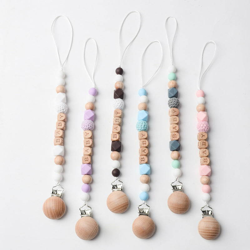 IBEX Baby Pacifier Holder Clip – Beech Wood & Silicone Beads