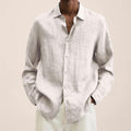 Long-sleeved V-neck loose button cotton and linen cardigan shirt for the four seasons of 2026