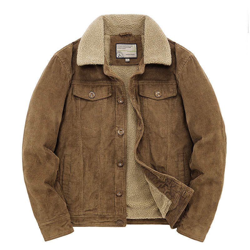 Men's corduroy overseas fleece jacket with stand-up collar, elegant and casual men's warm coat 2116 fleece