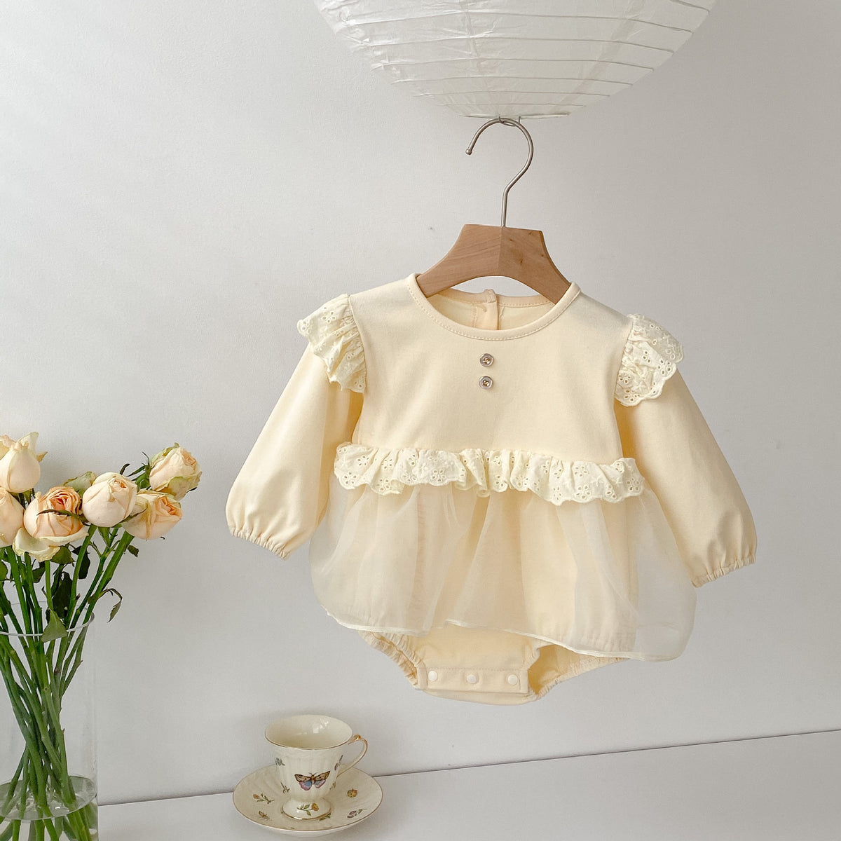 spring female baby clothes solid color lace bag fart dress sweet princess net gauze ha dress go out climbing clothes