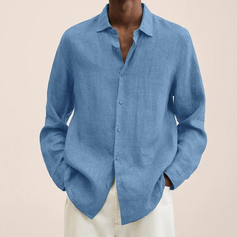 Long-sleeved V-neck loose button cotton and linen cardigan shirt for the four seasons of 2026
