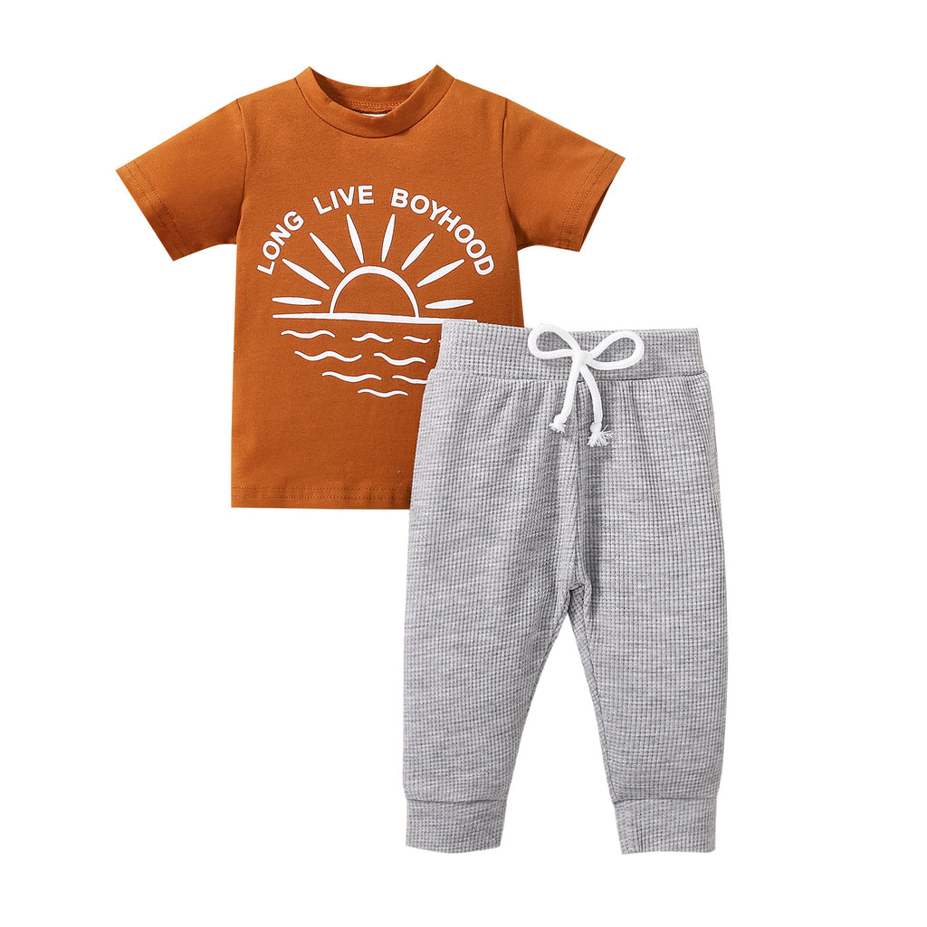 Amazon summer for summer short sleeve top + gray pants two-piece set manufacturers direct supply
