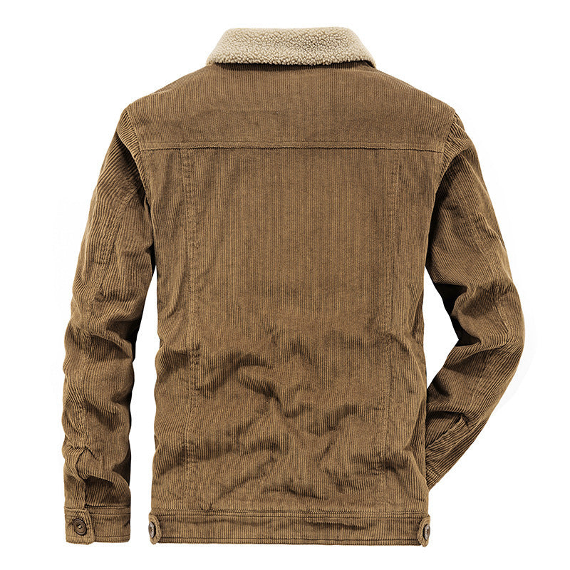 Men's corduroy overseas fleece jacket with stand-up collar, elegant and casual men's warm coat 2116 fleece
