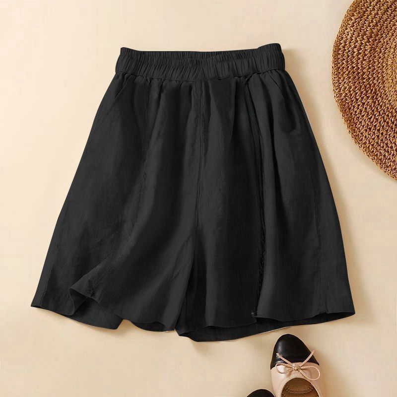 Women's wide-leg, oversized cotton and linen shorts with black fungus trim design for clearance clearance at the counter