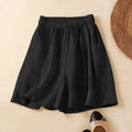 Women's wide-leg, oversized cotton and linen shorts with black fungus trim design for clearance clearance at the counter