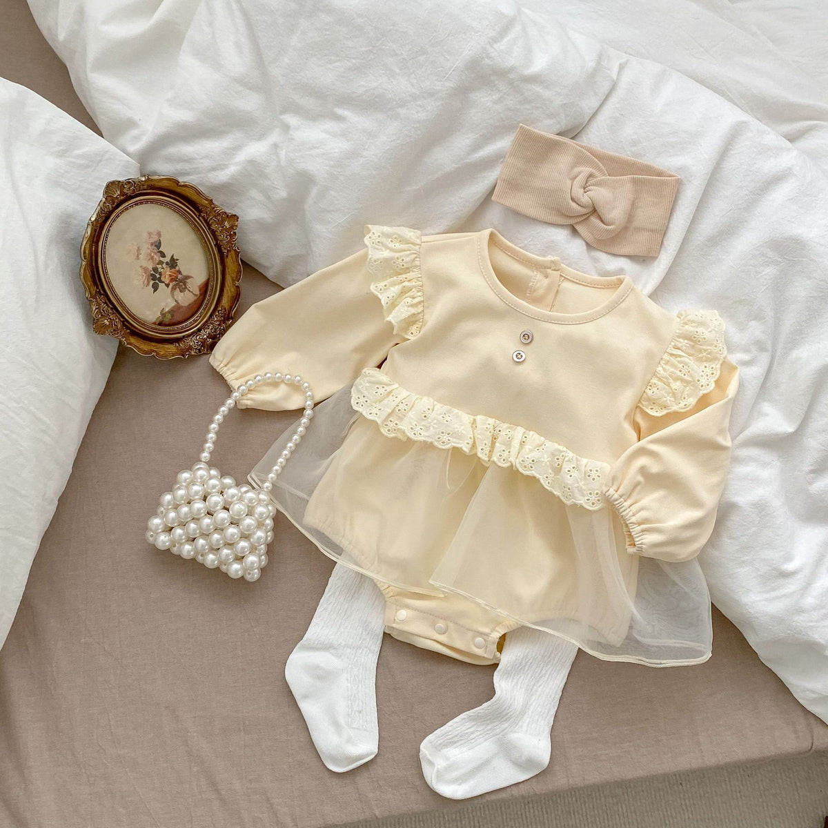 spring female baby clothes solid color lace bag fart dress sweet princess net gauze ha dress go out climbing clothes
