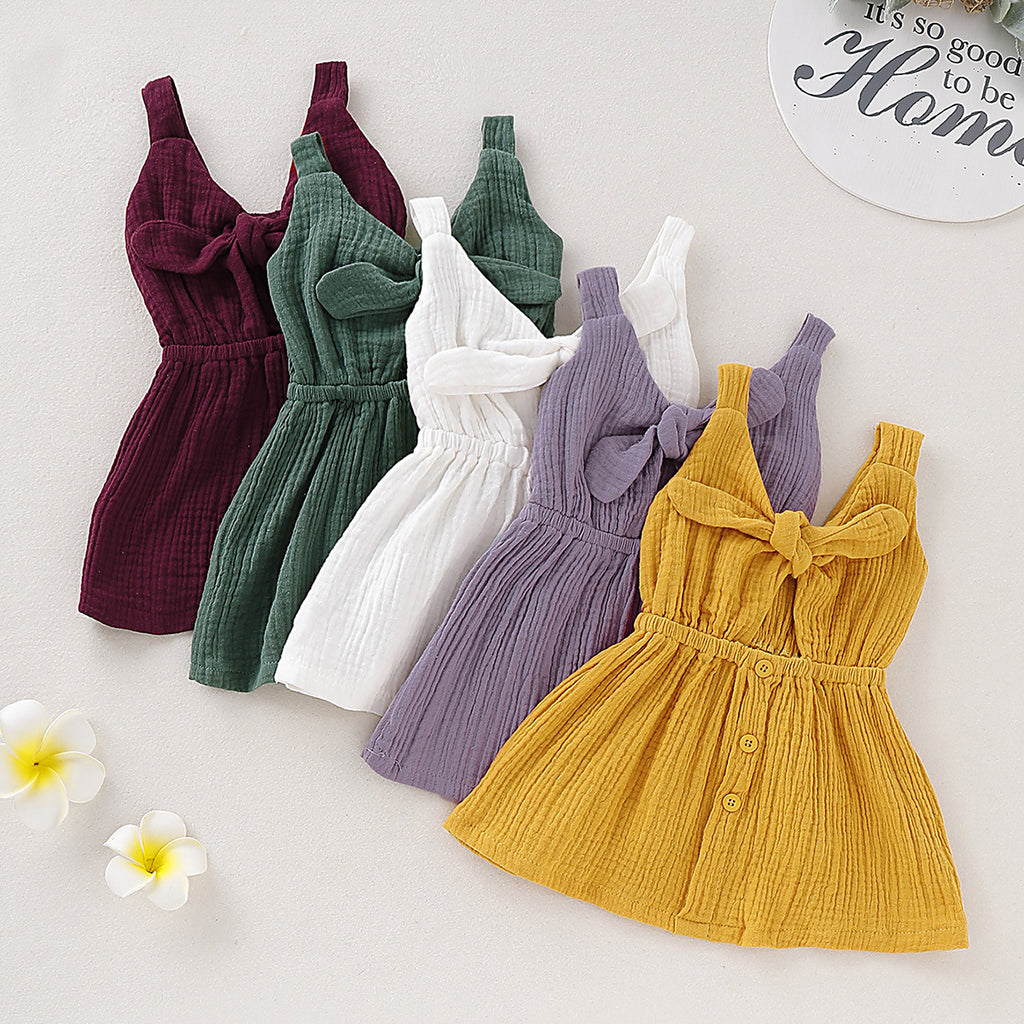 Organic Cotton Baby Girls Dress Summer 2026 New Arrival Children Kids Bow Tie Sleeveless