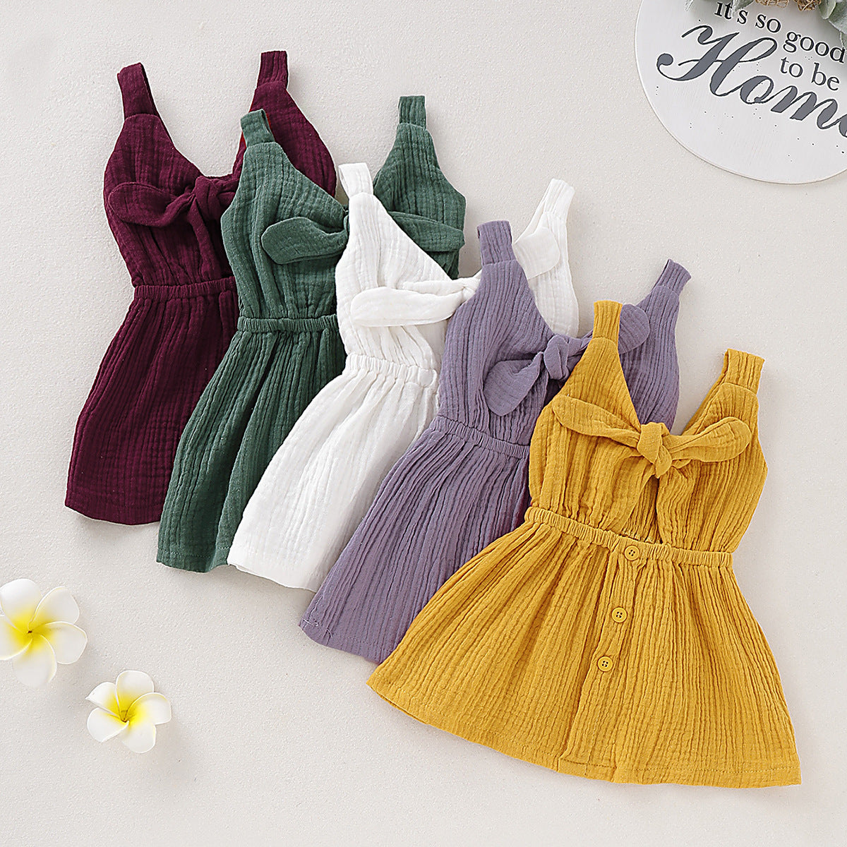 Organic Cotton Baby Girls Dress Summer 2026 New Arrival Children Kids Bow Tie Sleeveless