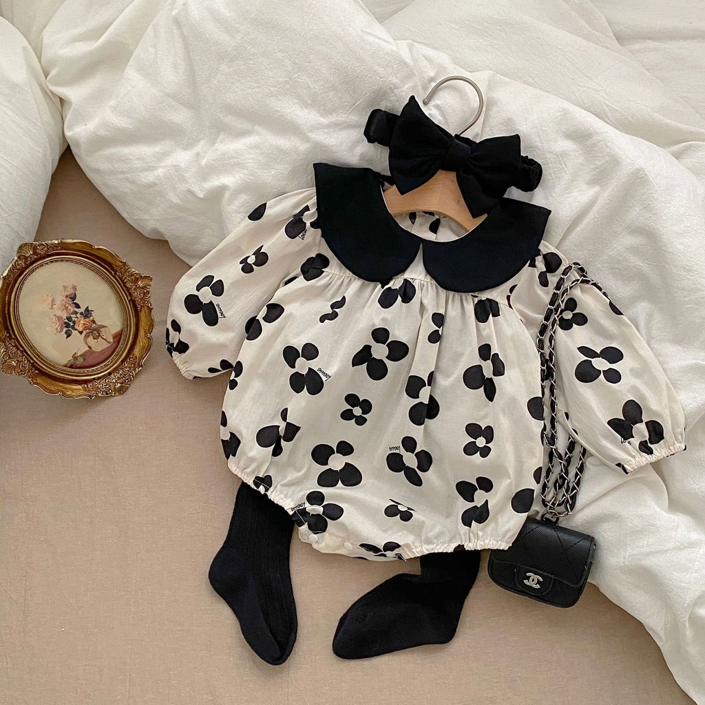 Baby clothes spring foreign style girl baby long-sleeved flowers Hayi princess bag fart climbing clothes hair band