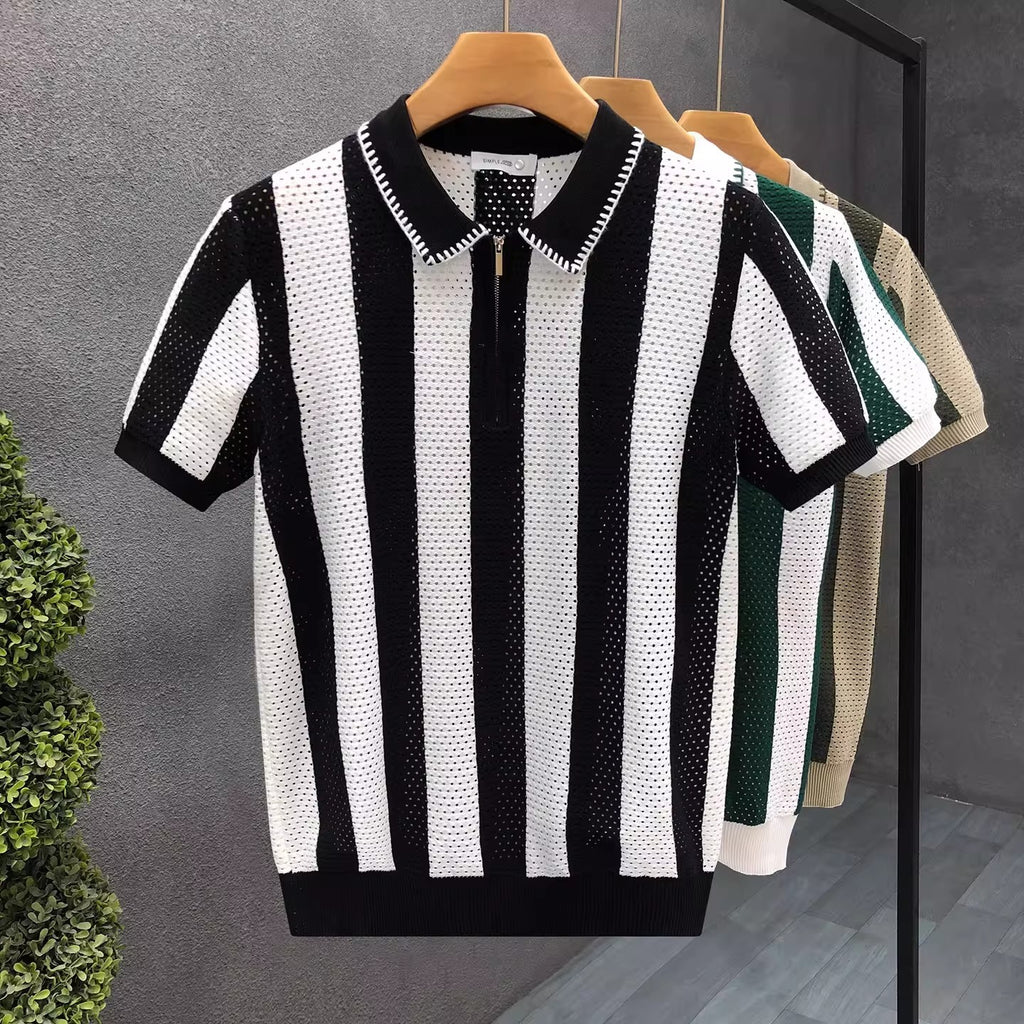 Mesh thin short-sleeved sweater, cool and stylish men's slimming knitted sweater T-shirt 2026 men's half-sleeve