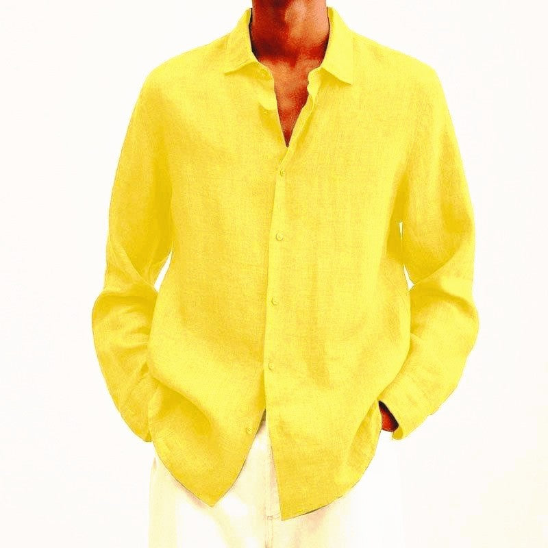 Long-sleeved V-neck loose button cotton and linen cardigan shirt for the four seasons of 2026