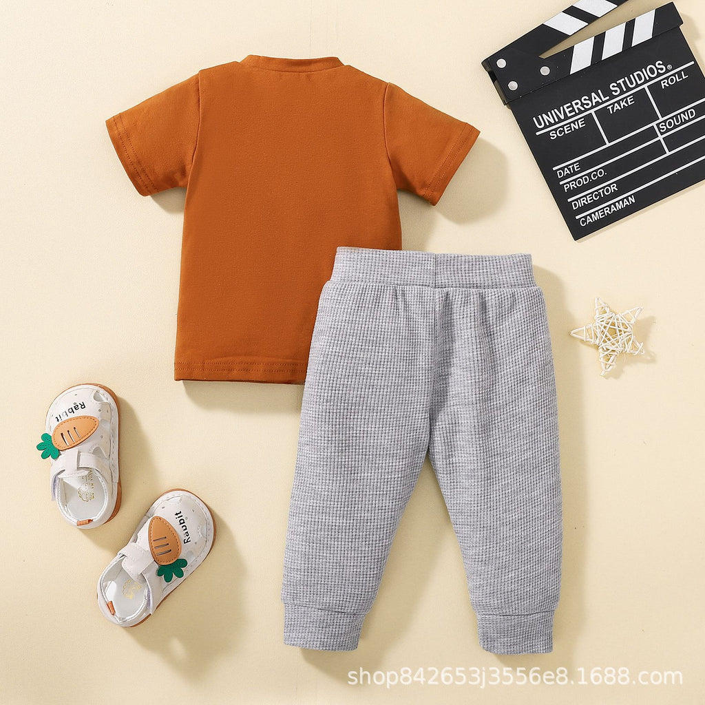 Amazon summer for summer short sleeve top + gray pants two-piece set manufacturers direct supply