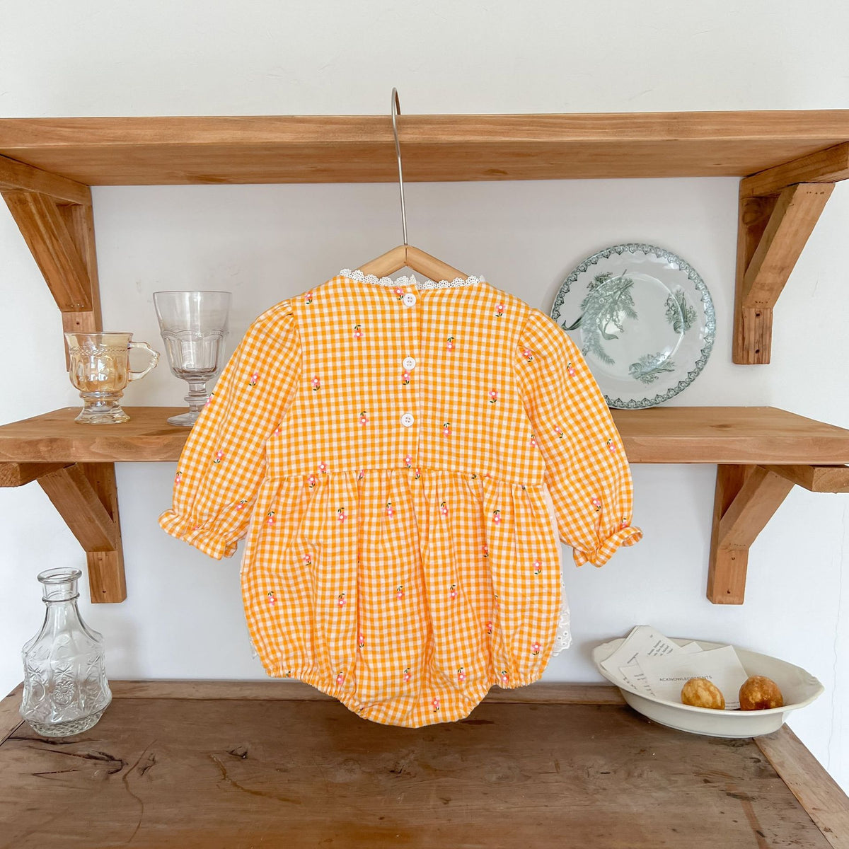 ins fall new baby children's onesie girl baby plaid small floral lace apron ha clothing climbing suit
