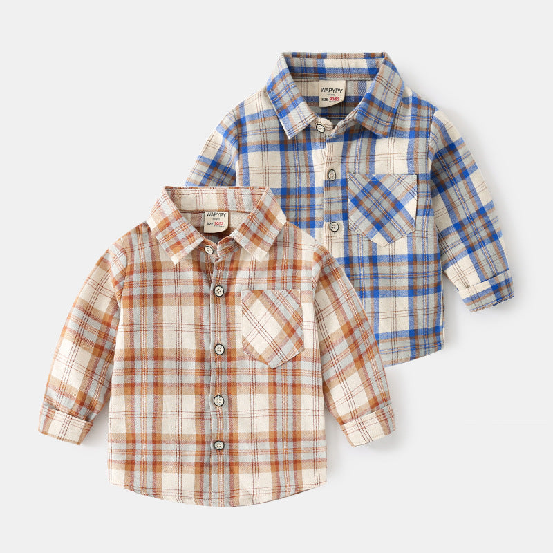 Children's plaid shirt Korean version of children's wear boys' long-sleeved shirt fashion baby casual top a hair