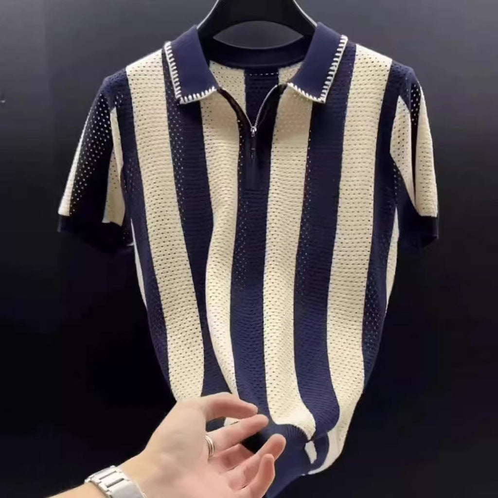 Mesh thin short-sleeved sweater, cool and stylish men's slimming knitted sweater T-shirt 2026 men's half-sleeve