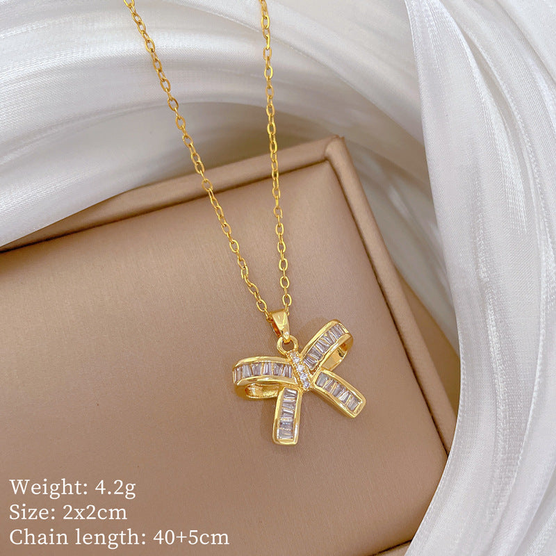 【】 Multi-element style copper micro-inlaid combination women's exquisite chain