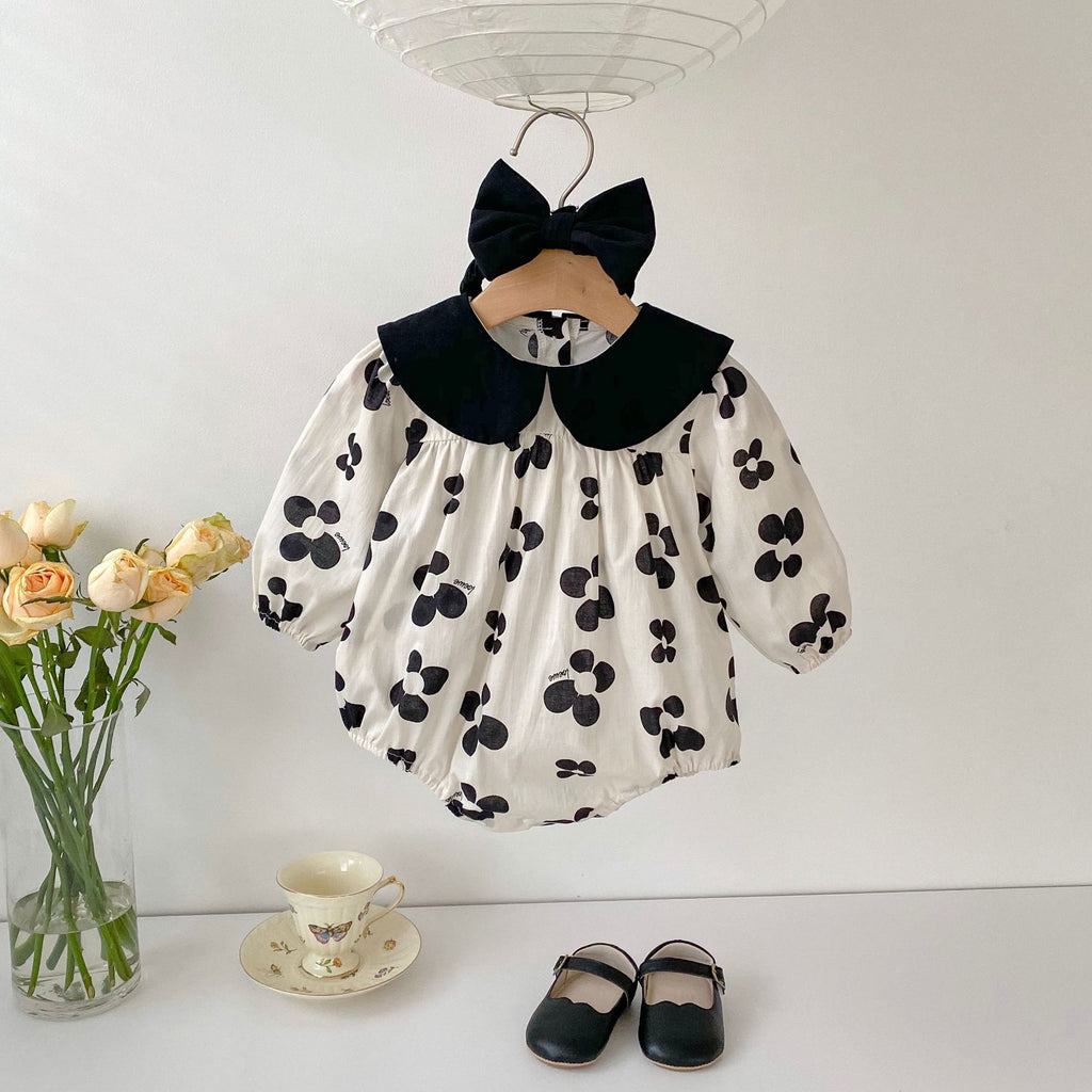 Baby clothes spring foreign style girl baby long-sleeved flowers Hayi princess bag fart climbing clothes hair band