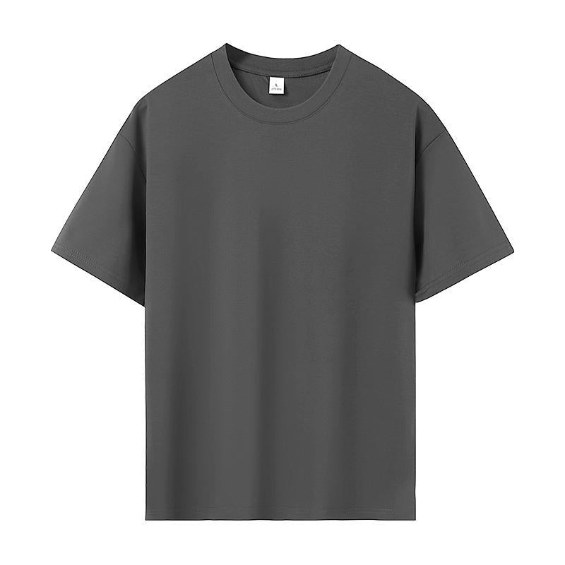 High-end business mercerized liquid ammonia cool sensation pure cotton shoulder round neck short-sleeved T-shirt for men, solid color, fixed logo