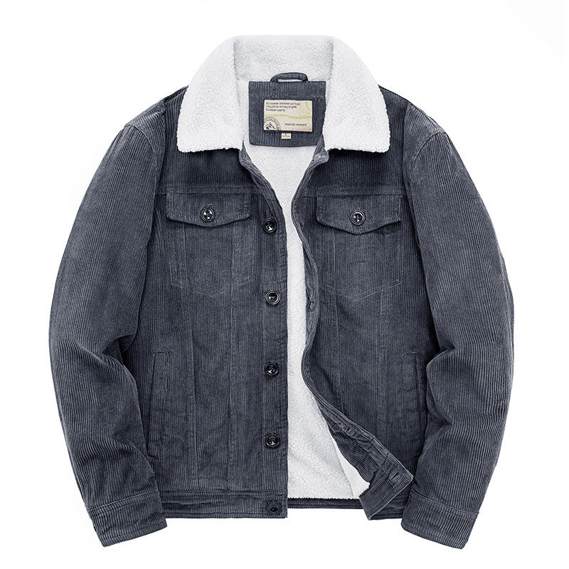 Men's corduroy overseas fleece jacket with stand-up collar, elegant and casual men's warm coat 2116 fleece
