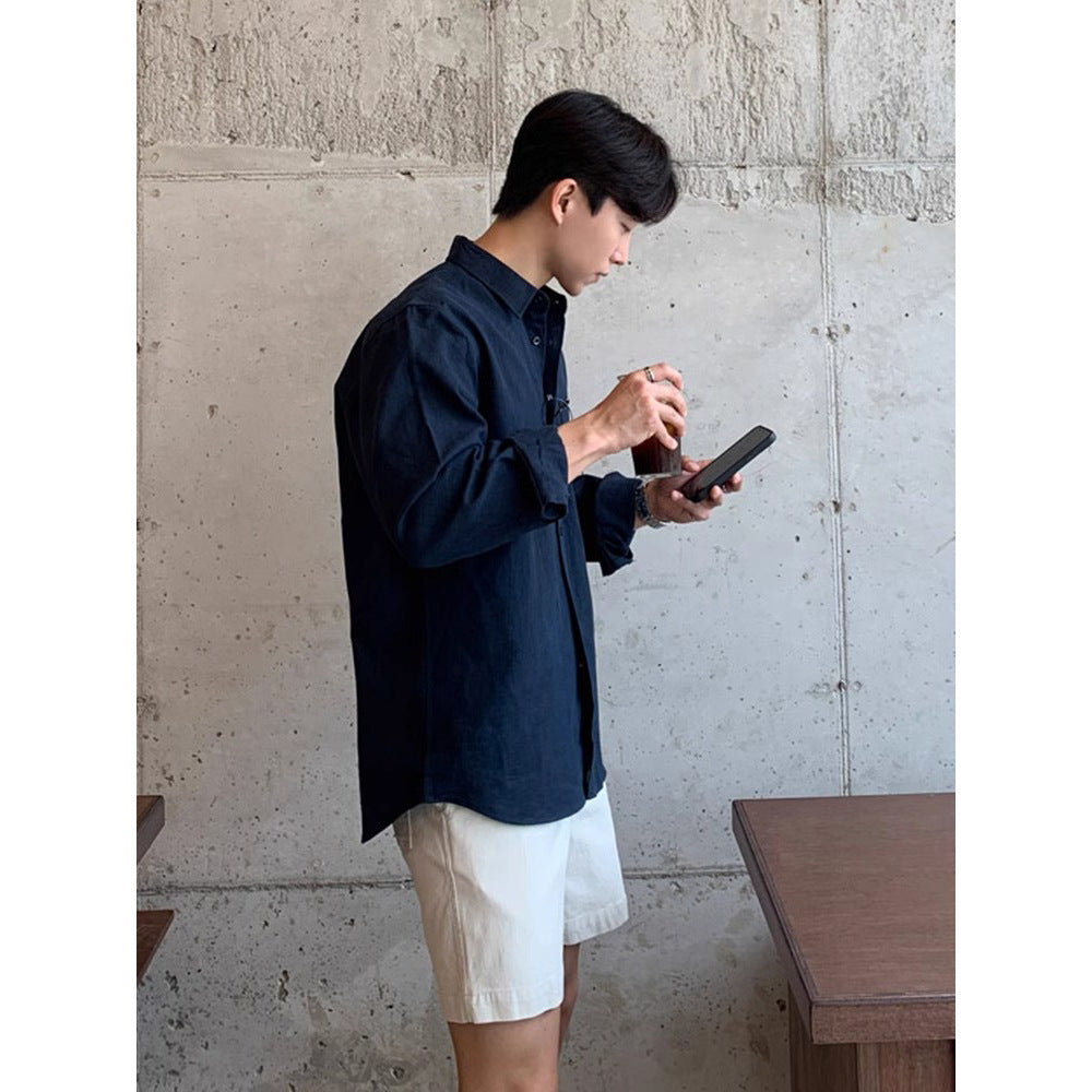 high-end long-sleeved shirt men's spring and autumn loose casual shirt design style coat top