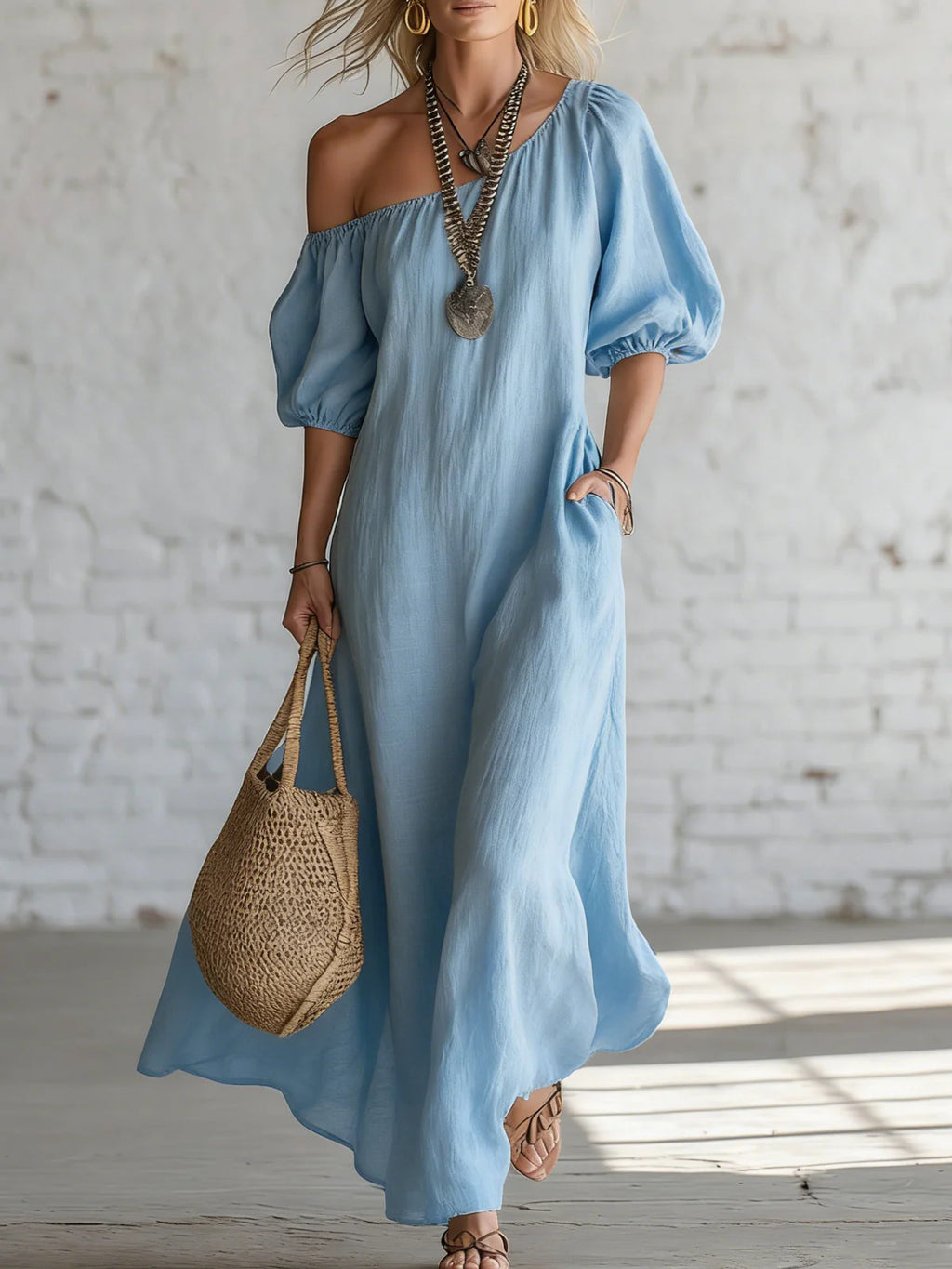 IBEX Off-Shoulder Linen Maxi Dress