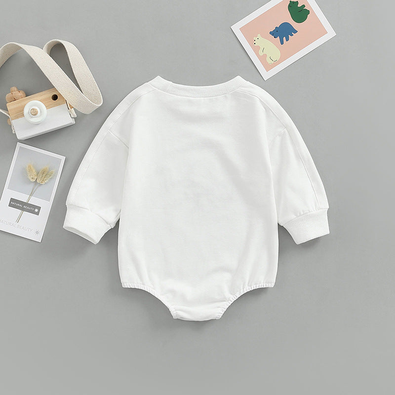 autumn babies and toddlers solid color one-piece climbing suit European and American children's cartoon dinosaur embroidered Ha clothes