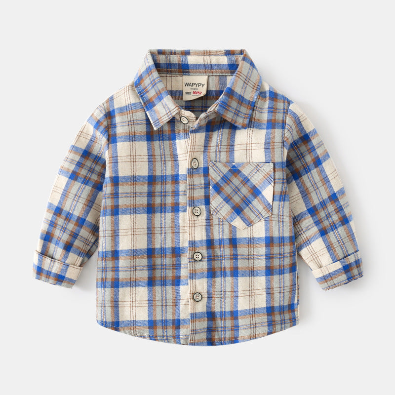 Children's plaid shirt Korean version of children's wear boys' long-sleeved shirt fashion baby casual top a hair