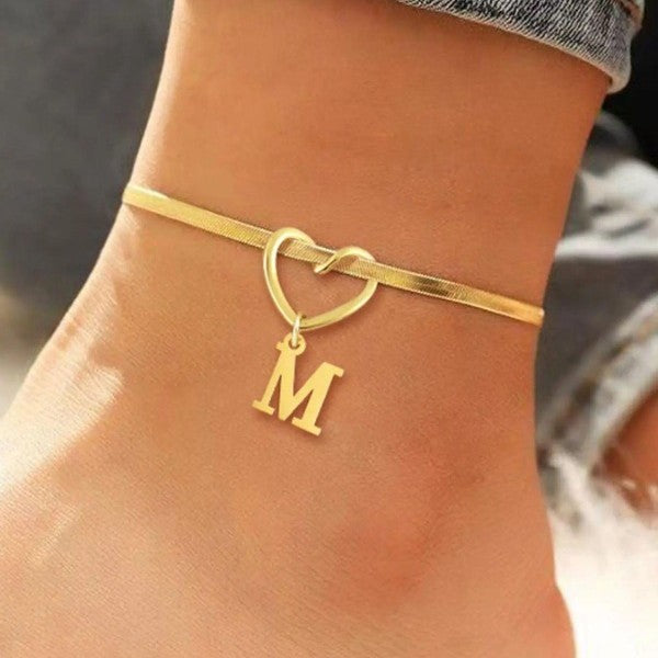 18K English letter anklets, versatile knotted anklets, anklets for women
