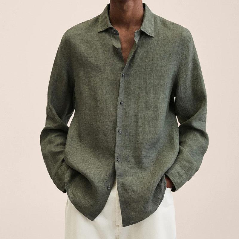 Long-sleeved V-neck loose button cotton and linen cardigan shirt for the four seasons of 2026
