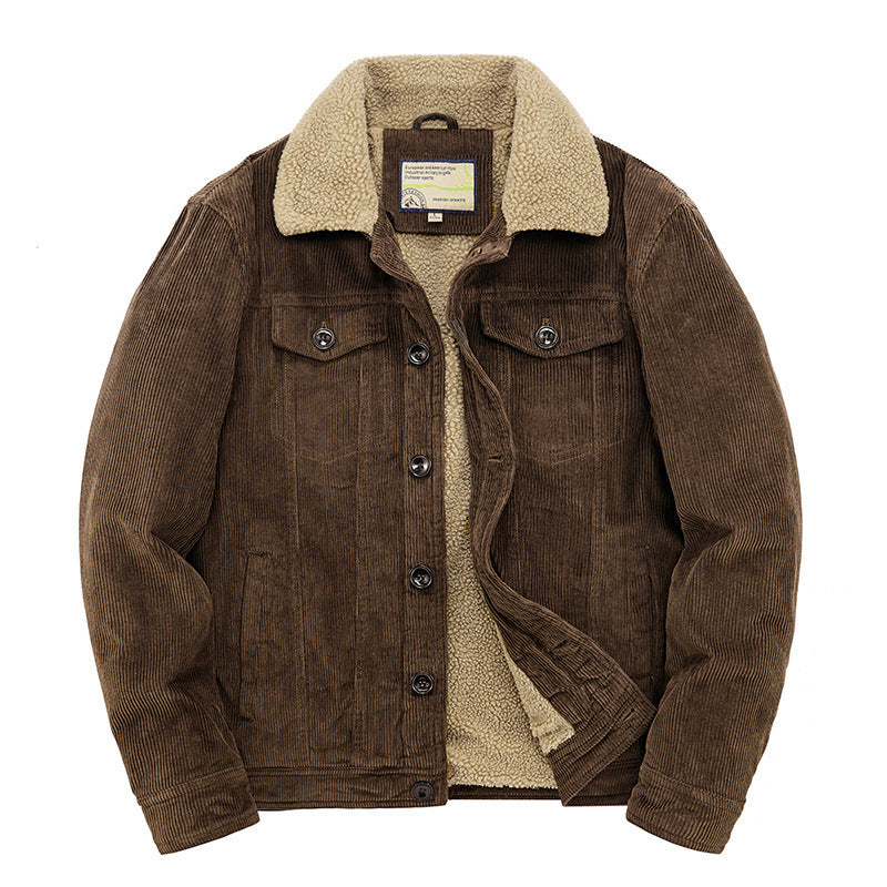Men's corduroy overseas fleece jacket with stand-up collar, elegant and casual men's warm coat 2116 fleece