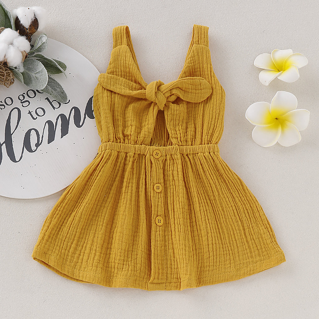 Organic Cotton Baby Girls Dress Summer 2026 New Arrival Children Kids Bow Tie Sleeveless