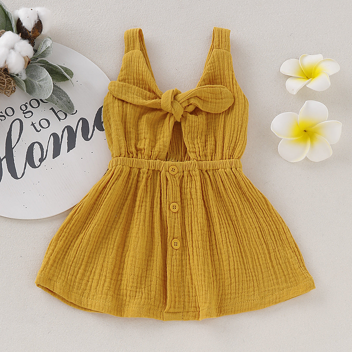 Organic Cotton Baby Girls Dress Summer 2026 New Arrival Children Kids Bow Tie Sleeveless