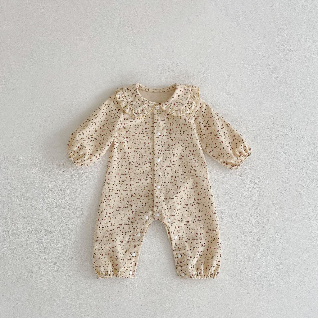 autumn infants and young children cotton comfortable girl baby long sleeve floral full open buckle doll collar long ha clothes climbing clothes
