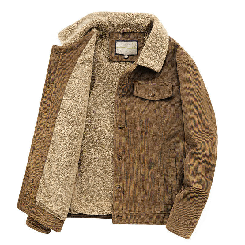 Men's corduroy overseas fleece jacket with stand-up collar, elegant and casual men's warm coat 2116 fleece