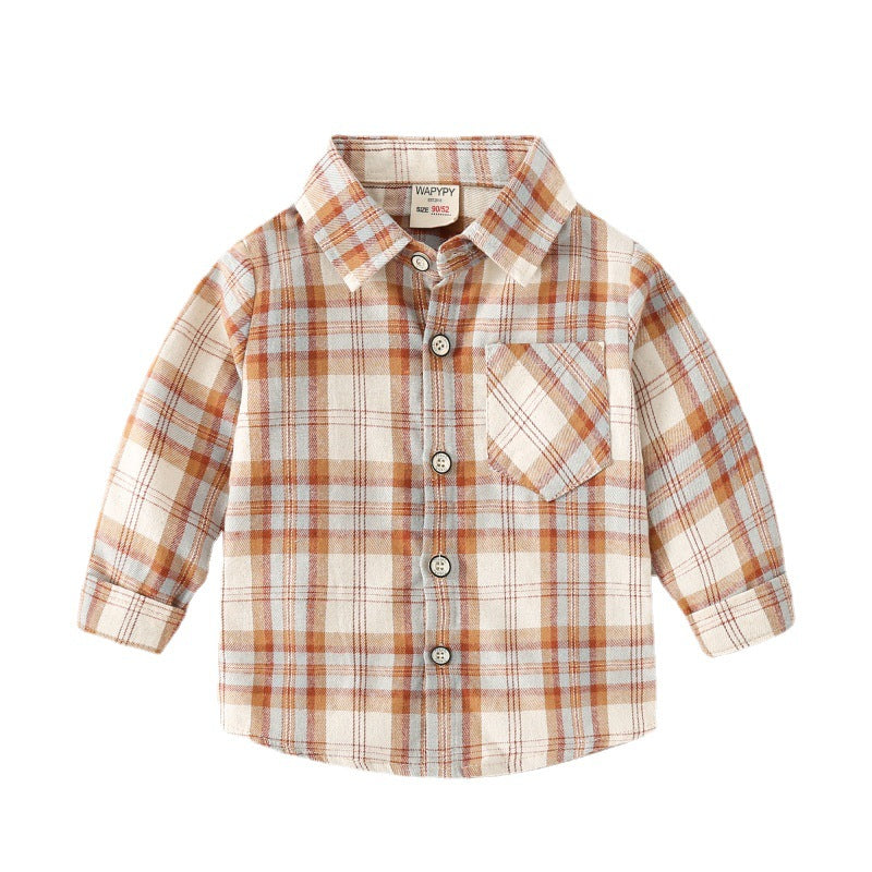 Children's plaid shirt Korean version of children's wear boys' long-sleeved shirt fashion baby casual top a hair