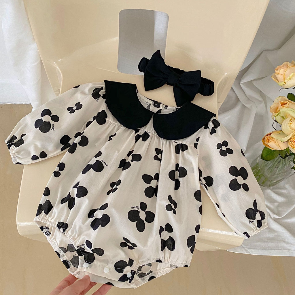 Baby clothes spring foreign style girl baby long-sleeved flowers Hayi princess bag fart climbing clothes hair band