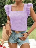 Women's plaid square-neck ruffled shirt top