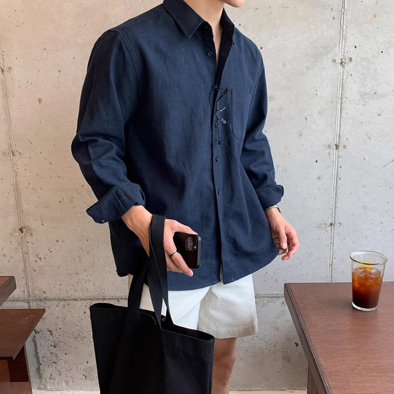 high-end long-sleeved shirt men's spring and autumn loose casual shirt design style coat top