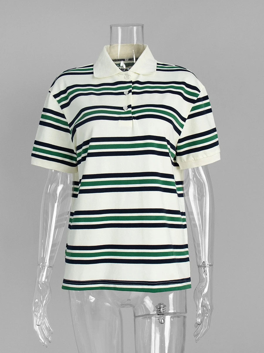 Women's Retro Striped Polo T-Shirt