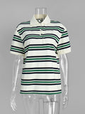 Women's Retro Striped Polo T-Shirt