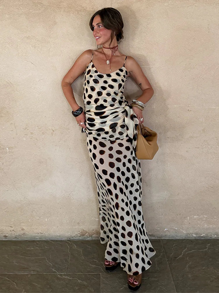 Women's Polka Dot Maxi Dress – Spaghetti Strap Summer Dress