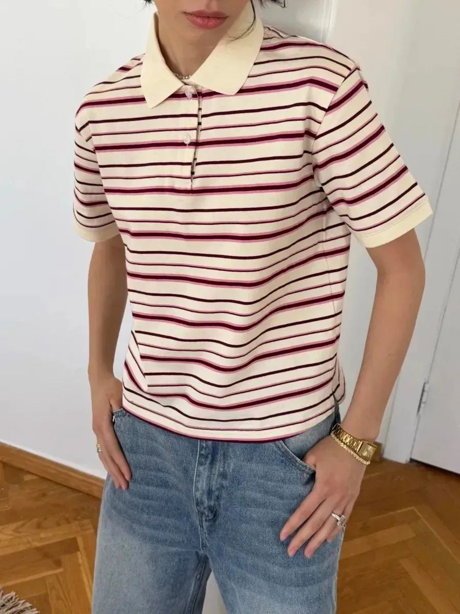 Women's Retro Striped Polo T-Shirt