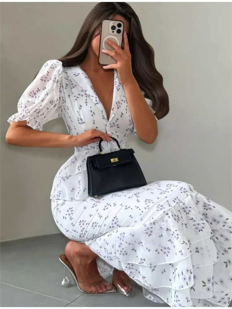 Elegant V-Neck Midi Dress