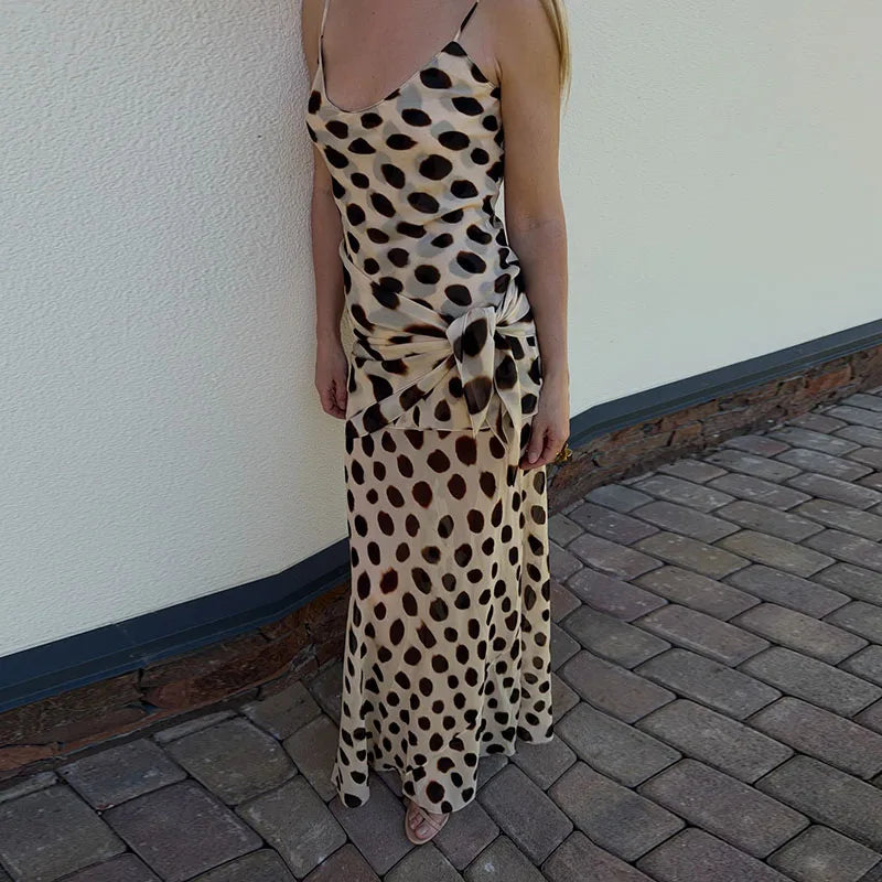 Women's Polka Dot Maxi Dress – Spaghetti Strap Summer Dress