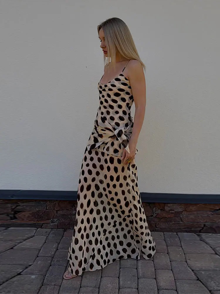 Women's Polka Dot Maxi Dress – Spaghetti Strap Summer Dress