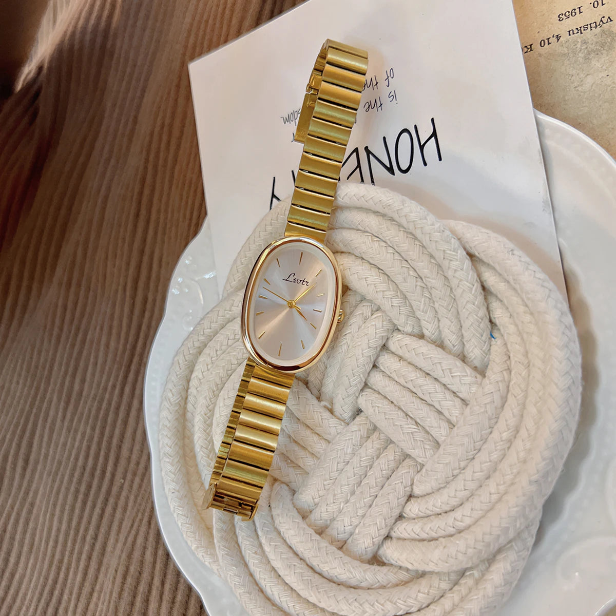 Luxury Gold Women's Bracelet Watch | Elegant Oval Quartz Wristwatch