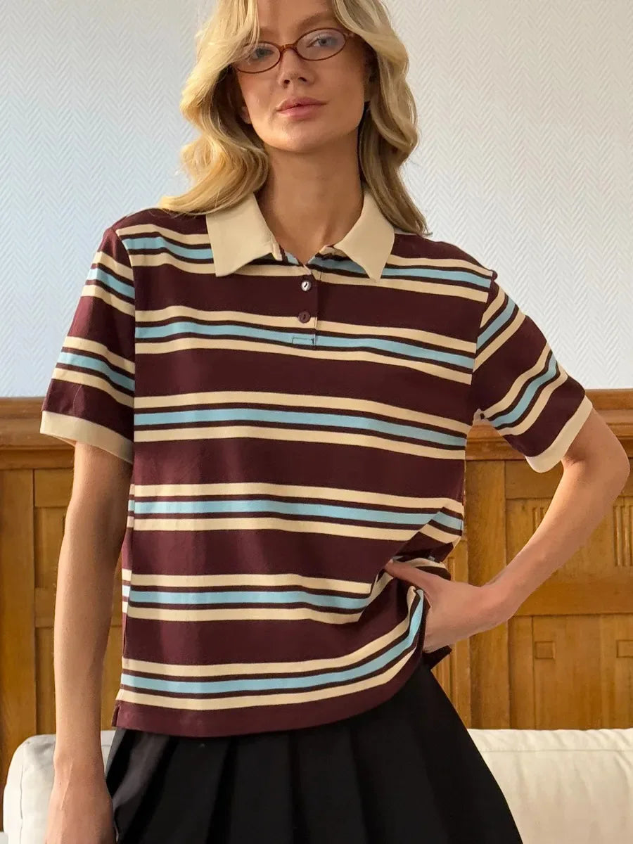 Women's Retro Striped Polo T-Shirt
