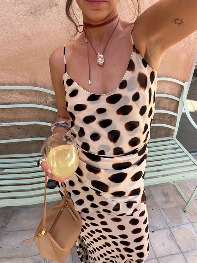 Women's Polka Dot Maxi Dress – Spaghetti Strap Summer Dress