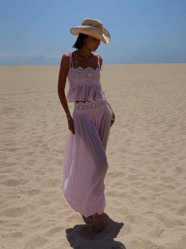 Women's Lace Top & Wide Leg Pants Set
